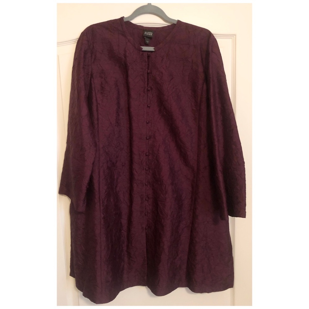 Eileen Fisher Crushed Silk Crinkle Kimono Duster Jacket